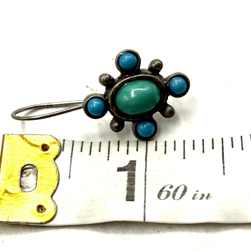 NR Sterling Silver Turquoise Drop Earrings Women OS Blue Green Excellent Boho - Picture 3 of 4